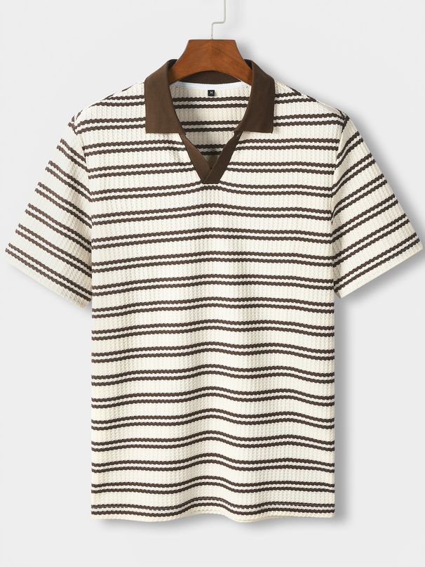 Casual Striped Lapel Polo Shirts Men's Short Sleeved T Shirts_viptrois.com
