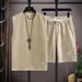 Waffle Texture Men's Summer Trend Loose Sleeveless T-Shirt Vest Shorts Casual Ice Silk Sports Two-Piece Set_viptrois.com