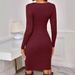 Maternity Dress Round Neck Long Sleeve Knitted Slim Fit Maternity Dress Solid Color Short Maternity Dress_viptrois.com
