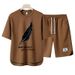 Men's Clothing 2024 Waffle Casual Summer Suit Men's Loose Teen Short sleeved T shirt Shorts Handsome Two piece Suit_viptrois.com