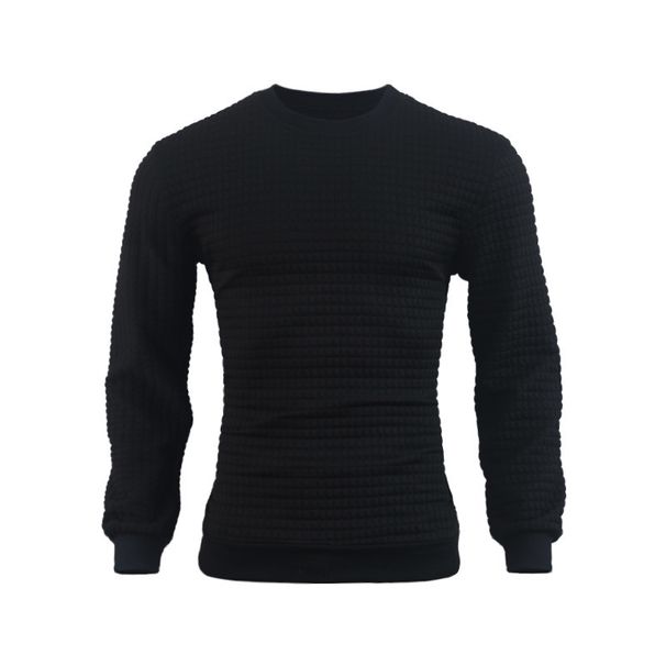 Men's Autumn and winter slim plaid hoodie men's round neck jumper solid color casual sports sweater_viptrois.com