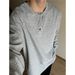 Grey Henry Collar Long Sleeved T-shirt For Men In Spring And Autumn, American Style T-shirt, Waffle Loose Casual Inner_viptrois.com