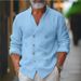 Men's Clothing Double Breasted Shirt Home Leisure Fashion Stand Up Collar Shirt Cotton And Linen Long Sleeved Cardigan Jacket_viptrois.com