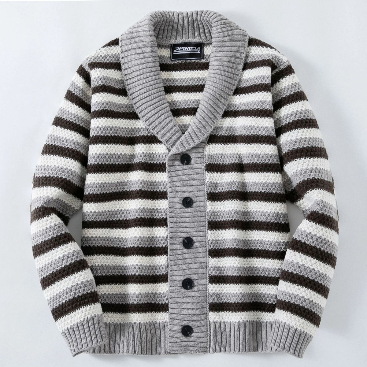 Pure Foreign Trade Clothing European And American Men's Striped Jacquard Knit Sweater Autumn Winter Cardigan Woolen_viptrois.com