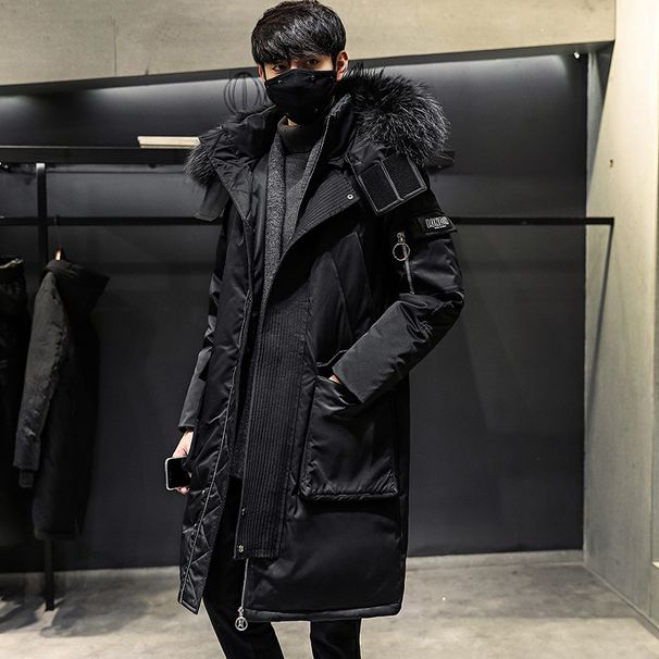 2025 New Large Fur Collar Mid Length Down Jacket For Men, Thick And Warm, Knee High Multi Pocket Winter Jacket_viptrois.com
