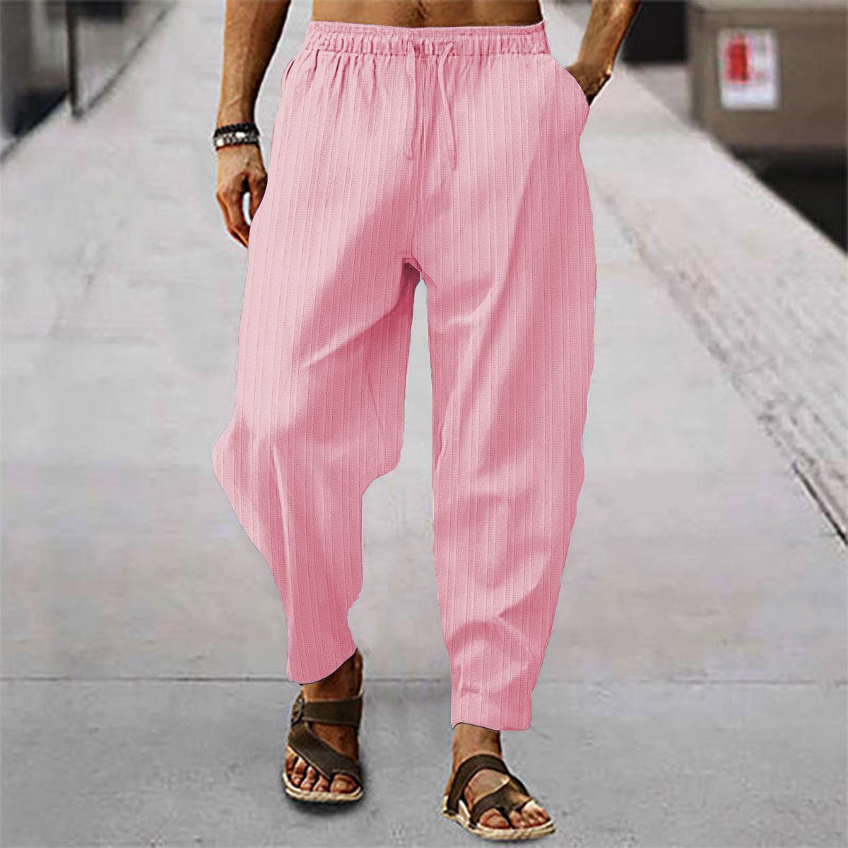Men's Clothing Hip Hop Breathable Cotton And Linen Striped Loose Casual Men's Hip-Hop Breathable Linen Striped Loose Fit Casual Pants For Summer_viptrois.com
