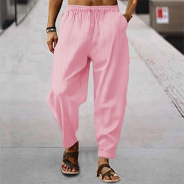 Men's Clothing Hip Hop Breathable Cotton And Linen Striped Loose Casual Men's Hip-Hop Breathable Linen Striped Loose Fit Casual Pants For Summer_viptrois.com