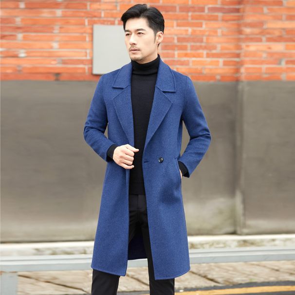 Men's Double-Faced Wool Overcoat – Mid-Length Cashmere Blend Trench Coat, Suit Collar Design (Stormy Blue/Oat/Lost Green/Black_viptrois.com