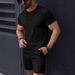 Men's Jacquard Knit Short Sleeve Polo & Shorts Set - Solid Color Summer Casual Outfit_viptrois.com