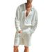 Men's Autumn And Winter Loose Lapel Long Sleeved Shirt Shorts Two Piece Casual Fashion Suit_viptrois.com