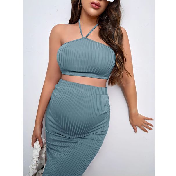 Foreign Trade Hot Sale Maternity Rib Knit Camisole Top And Pencil Skirt Set_viptrois.com