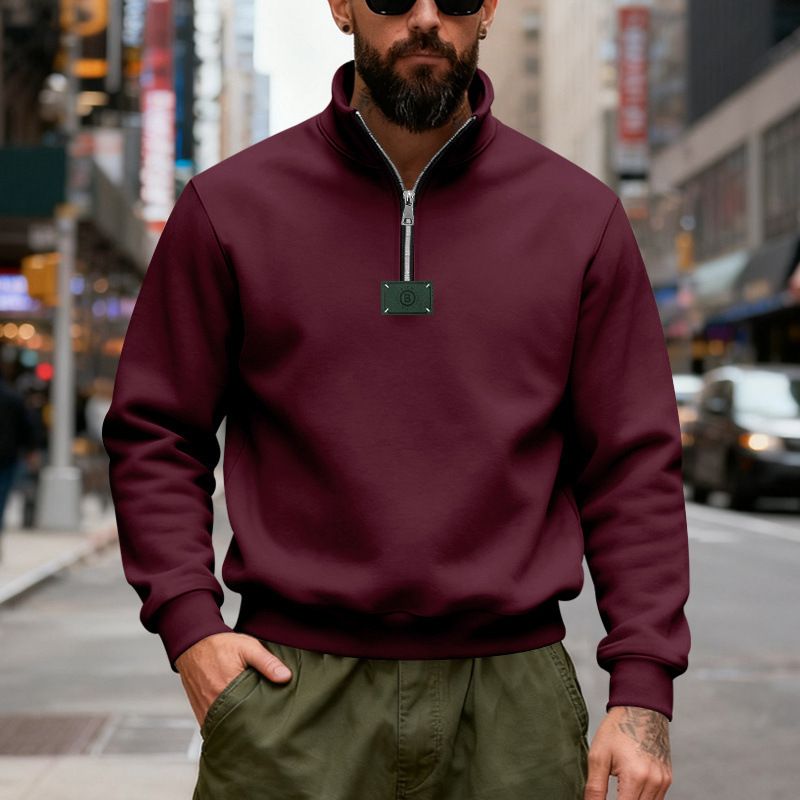 Minimalist Heavyweight Fleece-Lined Sweatshirt For Men – Stand Collar Casual Pullover In Black/Army Green (S-XXXL)_viptrois.com
