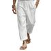 Men's Cotton Linen Trousers - Summer Casual Pants With Drawstring Elastic Waist | Straight Leg & Breathable Solid Color Lightweight Pants_viptrois.com
