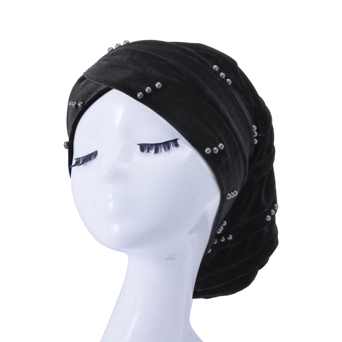 Velvet Pearl Turban Hat – European & Korean Style Folding Pile Hat (In Stock)_viptrois.com