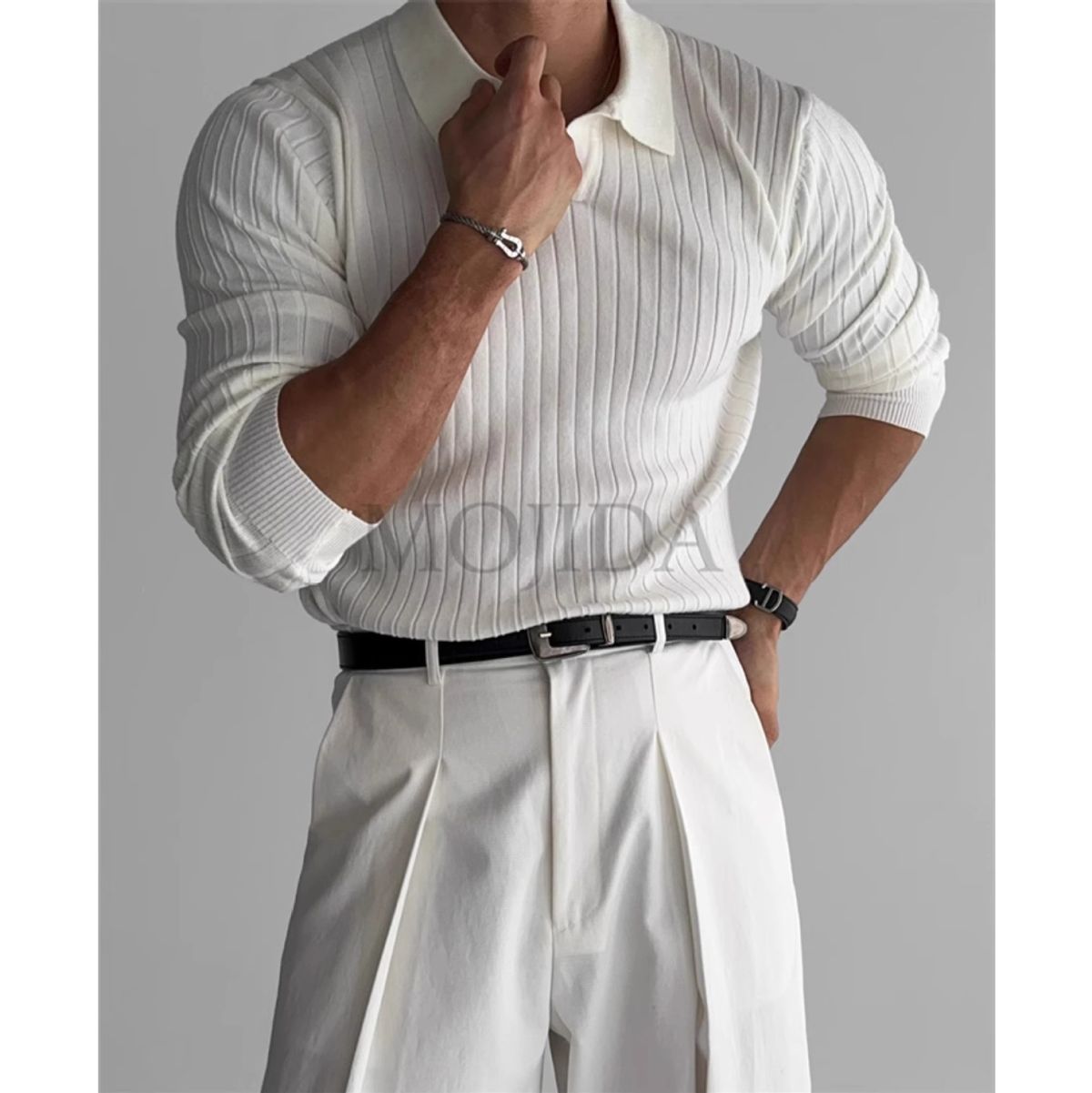 New Polo Shirt With A Collar And Long Sleeves, Knitted Sweater For Men, Light And Mature, Slim Fit_viptrois.com