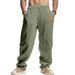 Men's Clothing Relaxed Fit Casual Beach Pants - Lightweight Breathable Linen-Like Straight Leg Trousers For Spring & Autumn (White, Black, Gray)_viptrois.com