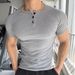 Men's Slim Fit T-Shirt Henley Collar Short Sleeve Fitness Running Training Base Layer Sportswear_viptrois.com