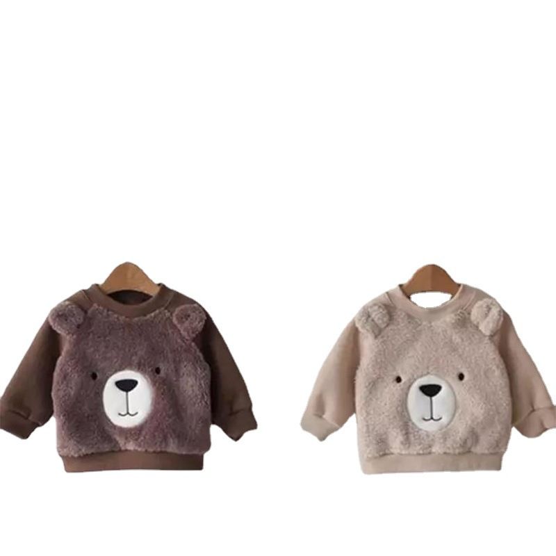 Baby clothing Children's baby plush thick top Baby bear double-layer warm hoodie_viptrois.com