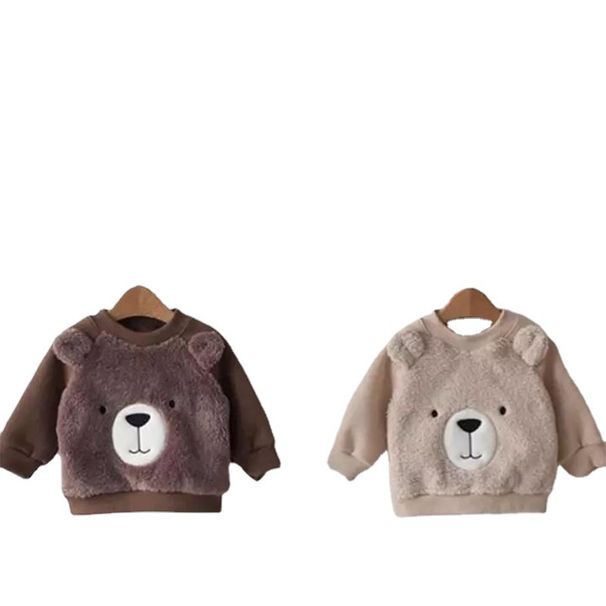 Baby clothing Children's baby plush thick top Baby bear double-layer warm hoodie_viptrois.com