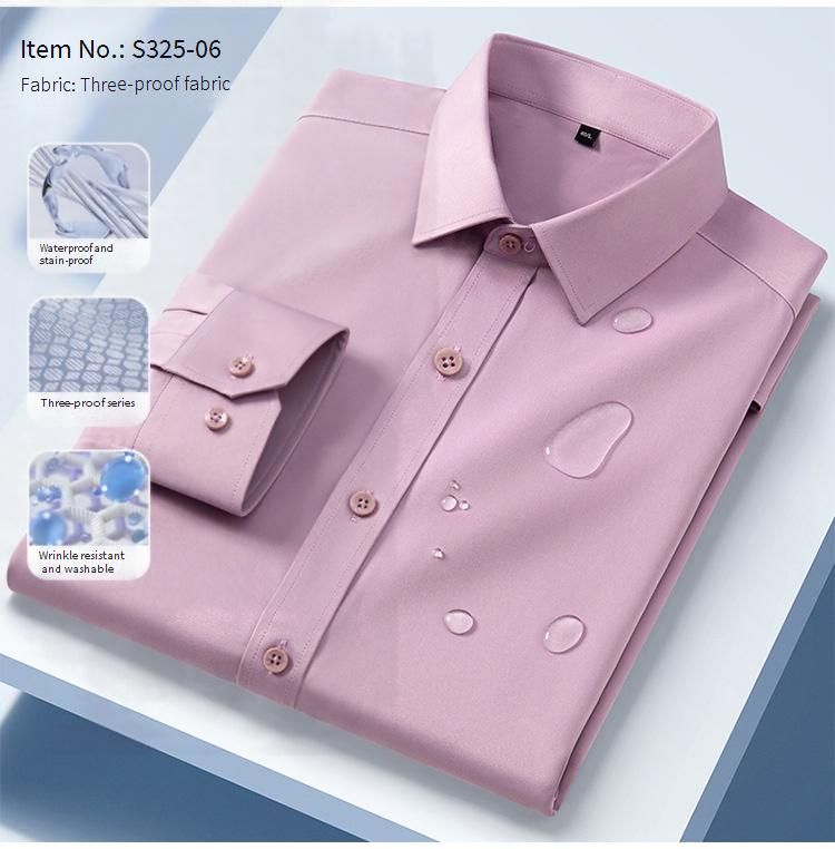 Men’s Waterproof & Stain-Resistant Dress Shirt Wrinkle-Free Stretch Long Sleeve Shirt For Business & Casual (S-4XL, Solid Colors, Machine Washable)_viptrois.com