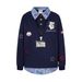 American College Style Embroidered Cartoon Two-Piece Plaid Patchwork Turn-Down Collar Sweatshirt Men's Spring And_viptrois.com