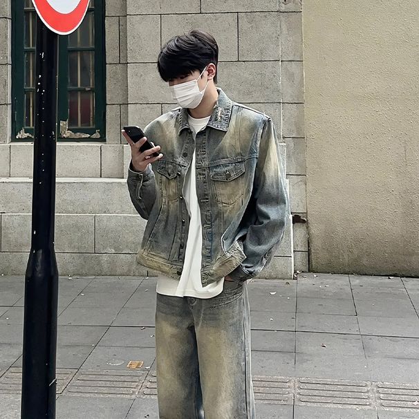 Men's Clothing Cleanfit Short Denim Jacket Trendy High End Handsome Retro High Street Jacket Denim Coat_viptrois.com