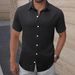 Men's Clothing Short Sleeved Shirt Textured Lapel Single Breasted Casual Shirt_viptrois.com