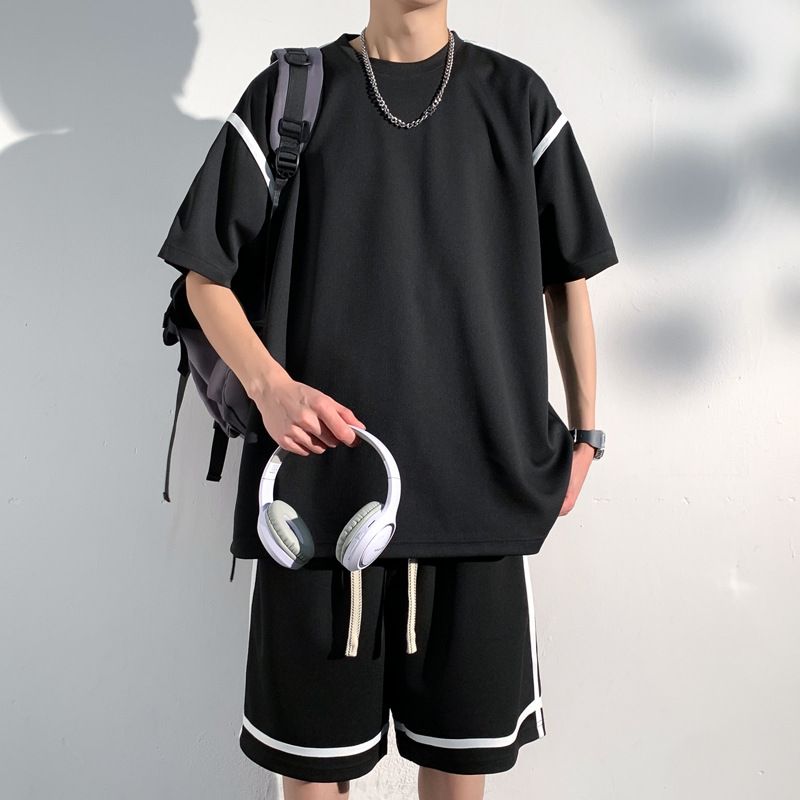 Men's Clothing Summer Short Sleeved Suit For Men High School Students Hong Kong Style Loose Sports Suit With Handsome Casual Large Size Men's Clothing_viptrois.com