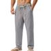 Men's Linen Drawstring Pants | Breathable Summer Casual Straight Leg Trousers For Vacation & Commute_viptrois.com