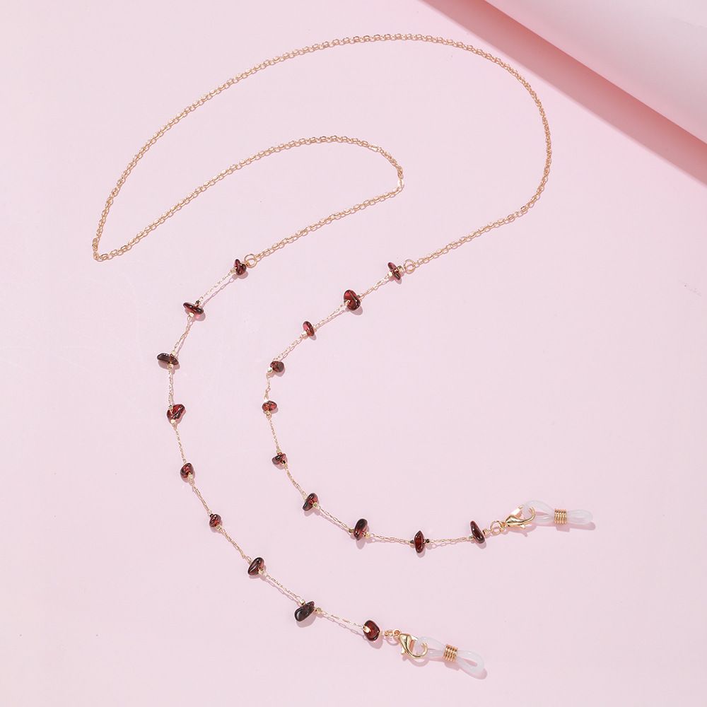 Natural Glasses Garnet Tourmaline Crushed Stone Neck Anti-Slip Mask Chain Anti-Lost Lanyard_viptrois.com
