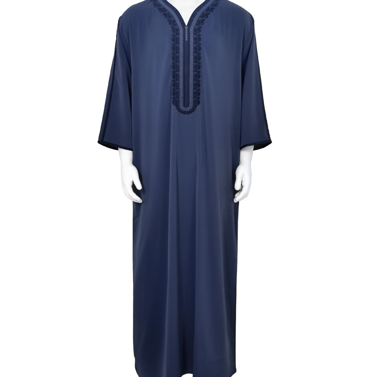 Men's Clothing New Muslim mid sleeve embroidered robe ethnic style men's robe side pocket Muslim robe_viptrois.com