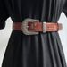 New retro Hong Kong style two-layer cowhide belt French elegant carved silver pin buckle belt to tighten the waist and match with jeans_viptrois.com
