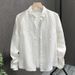 Spring And Summer New Men's Linen Solid Color Lapel Long Sleeved Shirt Trendy All Match Loose Casual Shirt Jacket Men_viptrois.com