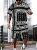 Men's Clothing Short Sleeved T Shirt Shorts Summer Men's Casual Design Textured Square Two Piece Set_viptrois.com