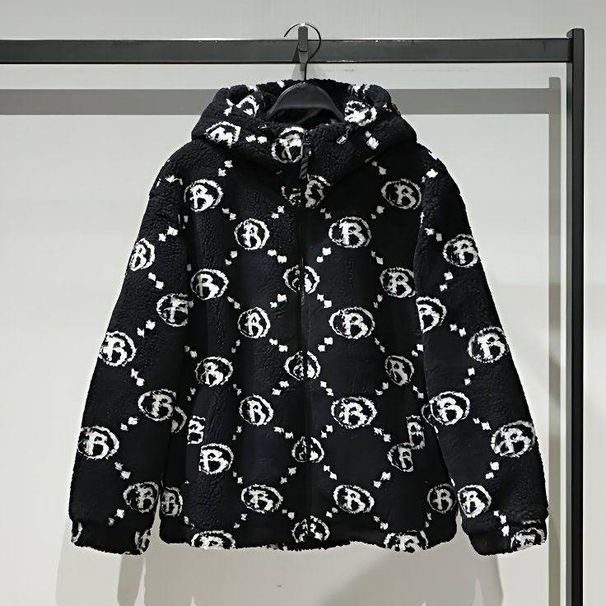 Men's Clothing Autumn And Winter New Letter Jacquard Imitation Lambswool Trendy Brand Warm Jacket Jacquard Hooded_viptrois.com