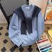 Oversized Drop Shoulder Sweatshirt – Trendy Layered Look (S-XXL, Blue/Dark Gray, Unisex, Machine Washable, Casual Wear)_viptrois.com