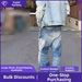High Street Style Men's Wide Leg Jeans With Distressed Washed Denim Embossed Design, Loose Fit, Retro Style._viptrois.com