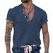 2024 Summer New Men's Bamboo Knot Henry Button Casual Solid Color Slim Fit Short Sleeve T-Shirt_viptrois.com