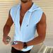 Men's Clothing Summer Jacquard Striped Zipper Cardigan Sleeveless Hooded T Shirt Top_viptrois.com