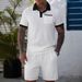 Men's Hollow Color Matching Short Sleeved Shorts Casual Sports Suit_viptrois.com