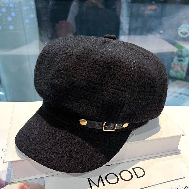 Women's Hats Waffle Belt Buckle Rivet Octagonal Hat Spring And Autumn Of The Internet Celebrity New British Duckbill Painter Hat_viptrois.com