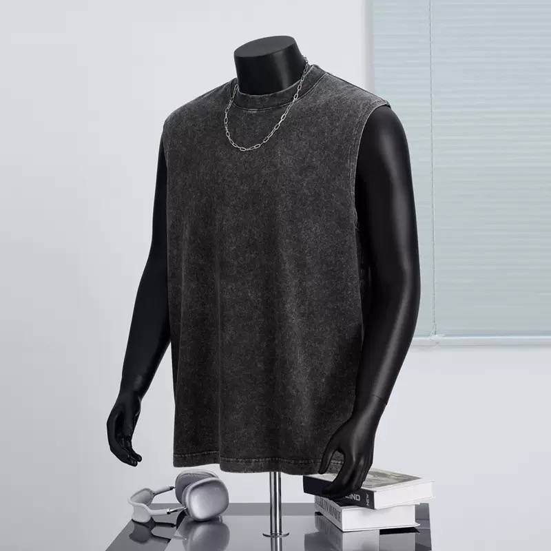 2025 New Vintage-style Washed Pure Cotton Vest, Solid Color, Retro, Loose-fitting Sleeveless T-shirt_viptrois.com