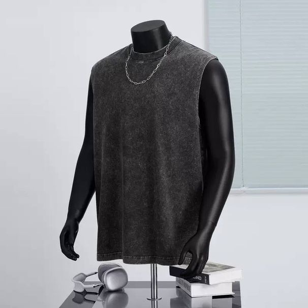 2025 New Vintage-style Washed Pure Cotton Vest, Solid Color, Retro, Loose-fitting Sleeveless T-shirt_viptrois.com