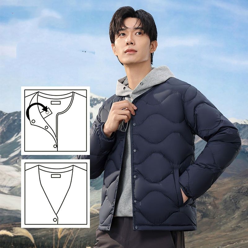 "Men's Lightweight Down Jacket, 90% Gray Duck Down Filled, 600FP Ultra-Warm Slim Fit Puffer Coat (Army Green/Navy/Black/Charcoal/Khaki)"_viptrois.com