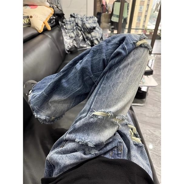 "Men's High Street Lightning Ripped Jeans – Distressed Slim Straight Bootcut (Vintage Washed, Trendy & Unique)"_viptrois.com