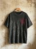 230g Vintage Washed Men T-shirt Red Gothic WA Monogram Logo Print Crew Neck Short Sleeve Street Top_viptrois.com