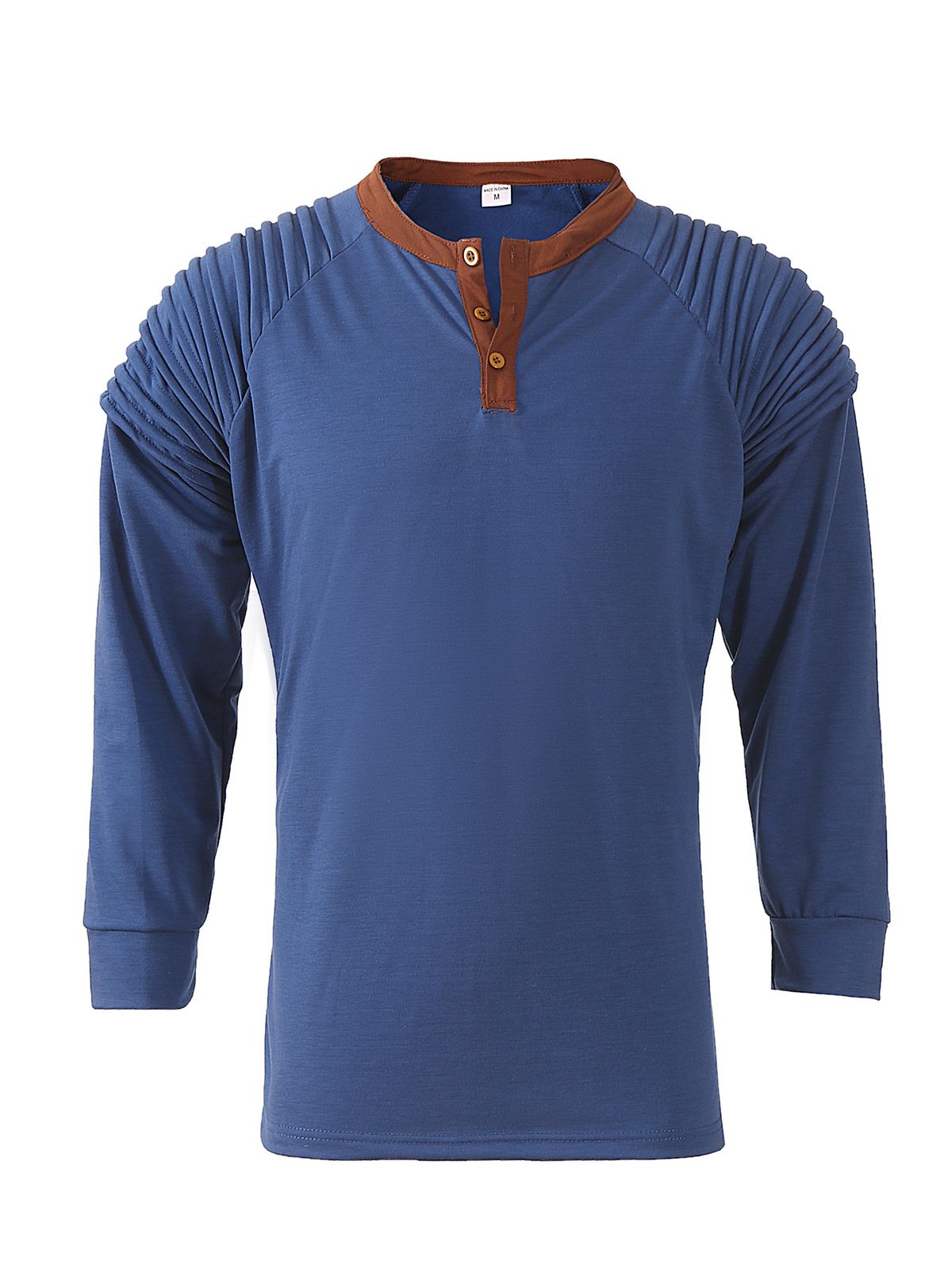 Men's Clothing Tactical Long Sleeved T Shirt Button Long Sleeved V Neck Color Matching Casual Pleated Henry Shirt_viptrois.com
