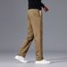 Men's Stretch Comfort Fit Straight Leg Dress Pants For Business Casual & Office Wear - Mid Rise Elastic Waist Slim Fit Trousers In Black Navy Khaki_viptrois.com