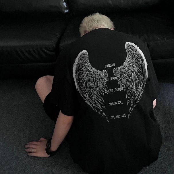 Short Sleeved T-shirt, Men's Summer Trendy Brand, American Street Design, Cool Stylish, Wing Print, Ruffian And_viptrois.com