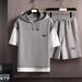 Men's clothing Waffle short-sleeved suit men's two-piece suit brand casual sports two-piece tops men's clothing matching set_viptrois.com